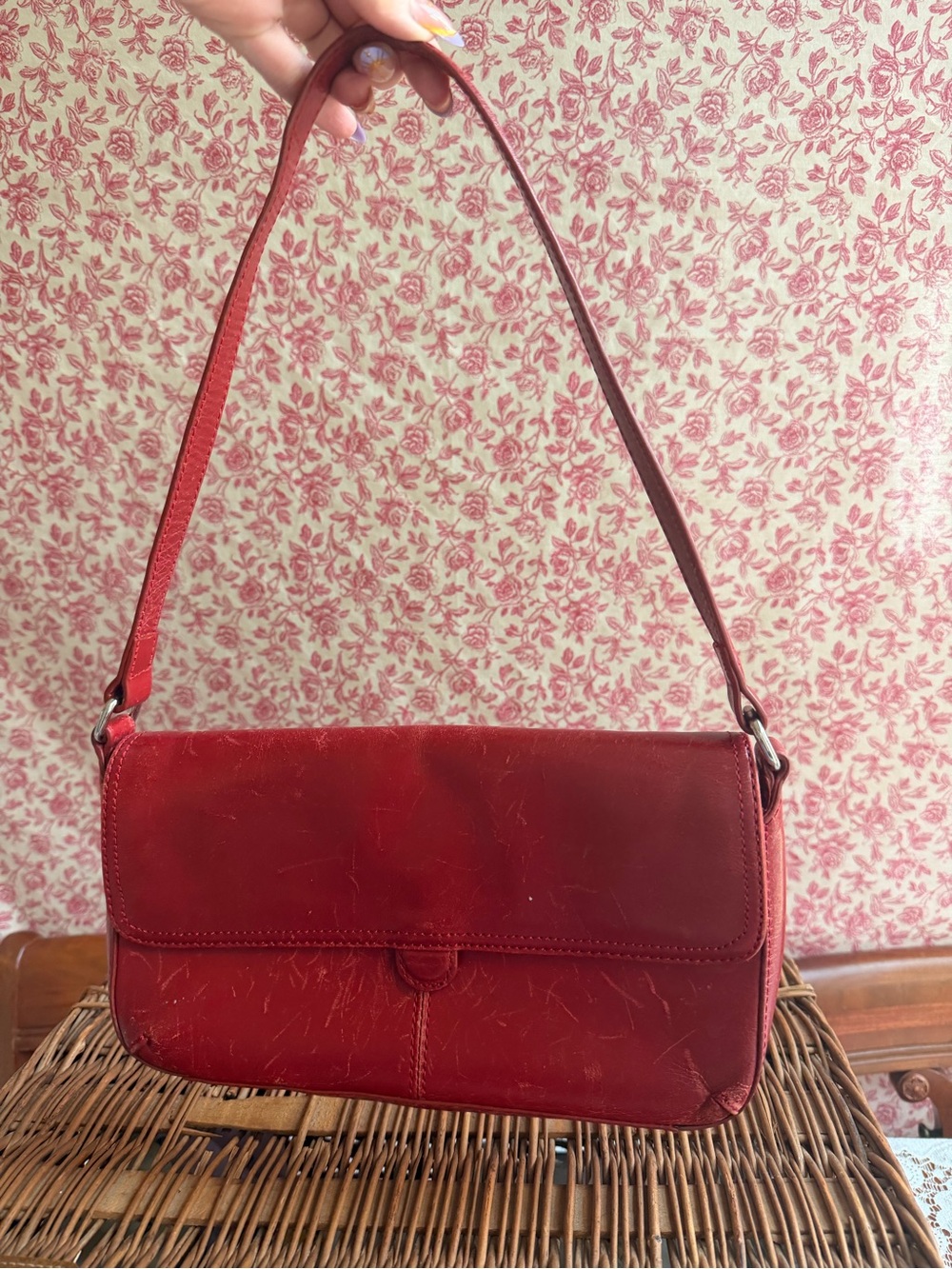 Vintage Y2K Classic Red Leather Shoulder Bag